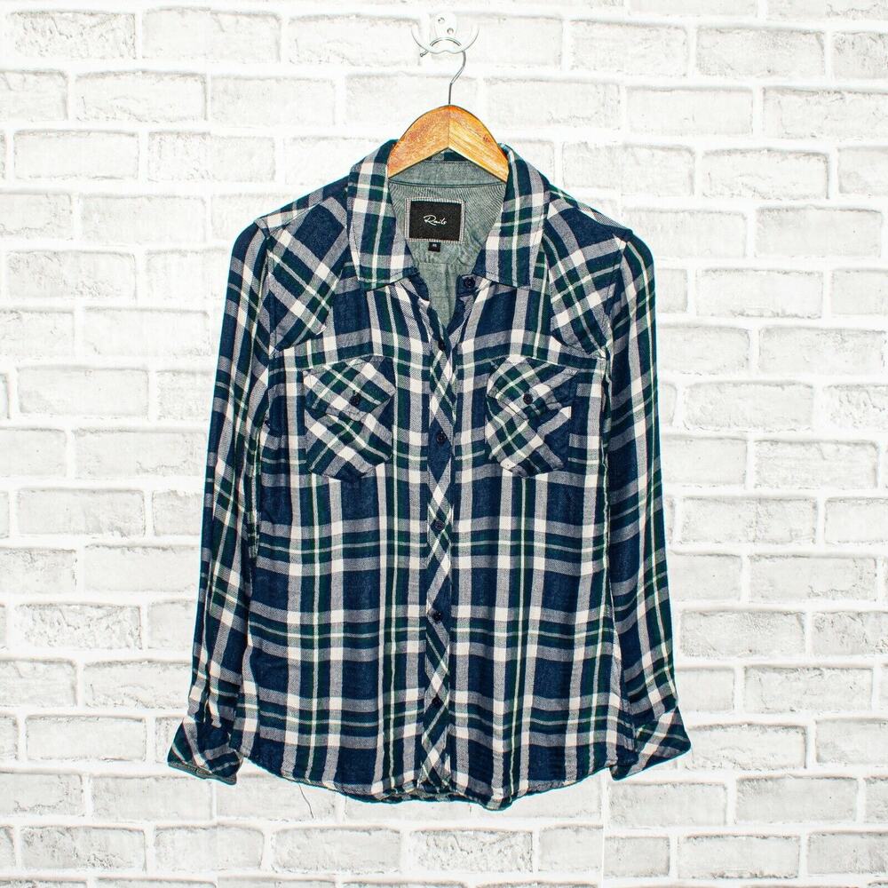 Rails Women's Button up Flannel Shirt Blue Plaid Tencel Rayon Size XS - Picture 4 of 8